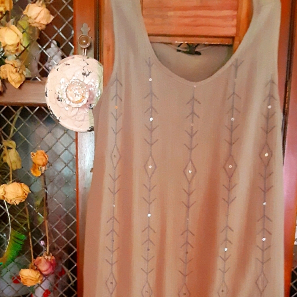 Flowing olive green sleeveless dress